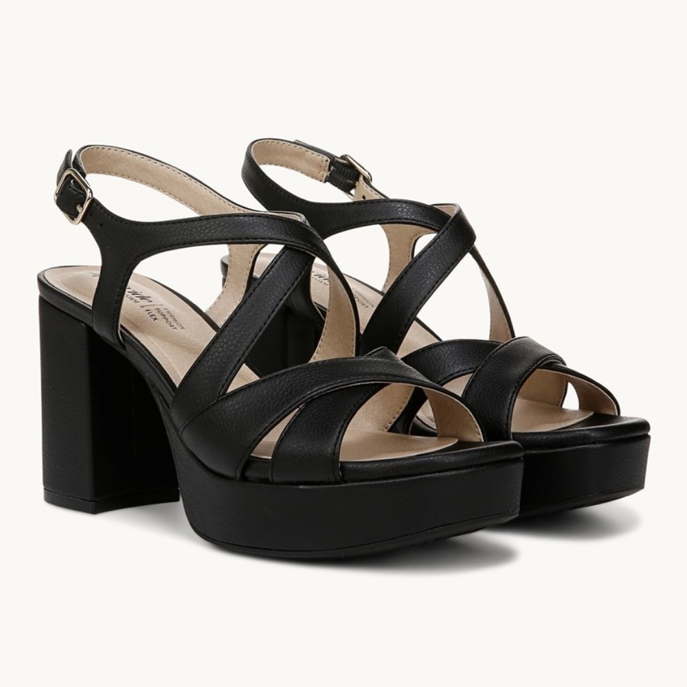 Life Stride Black Platform Shoes with Adjustable Strap